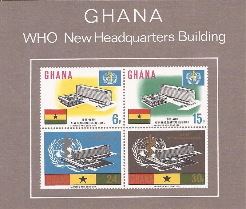 Ghana - 1966 WHO Headquarters - 4 Stamp Souvenir Sheet - Scott #247-50