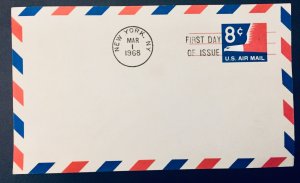 United States #UXC9 8¢ Eagle Airmail Postcard(1968) First Day of Issue.