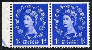 SB22 QEII 1d Wmk Tudor Booklet Pane of Two Perf Type I (1/2v) U/M Good Perfs