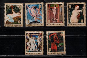 AJMAN Lot Of 6 Used Nudes By Various Artists - Nude Art Paintings On Stamps 2