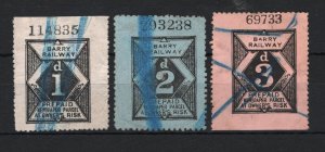 GB Wales BARRY RAILWAY Newspaper Parcel Stamps{3} 1d 2d 3d Used SS4451