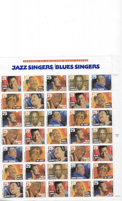 US Stamps/Sheets/Postage Scott #2861a Jazz/Blues Singers MNH F-VF OG FV $10.15