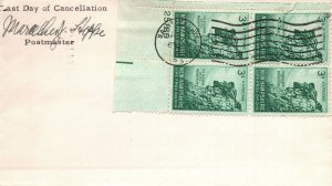 SCOTT #1068 PLATE BLOCK ON LAST DAY OF CANCELLATION SIGNED BY POSTMASTER 1956