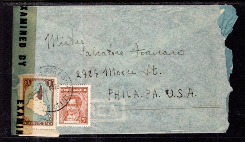 Argentina to Philadelphia,PA 1944 Censored Cover