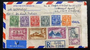 1941 Castries St Lucia Airmail censored Cover to Bank Belfast Ireland Sc#124