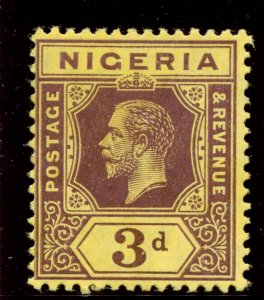 Nigeria 1915 KGV 3d purple/deep yellow (yellow back thick paper) MLH. SG 5b.