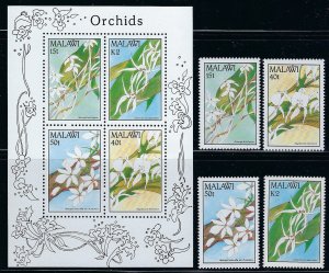 Malawi Scott 578-581, 581a Souvenir Sheet Mint Never Hinged - Orchids