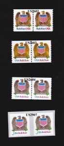 Pairs 10c Eagle & Shield Bulk Rate US #2602, US 2603, US 2604, US2907 Lot 4 MNH