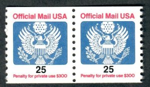 O141 25c Official Mail MNH coil pair