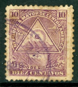 Nicaragua 1898 Seebeck Coat of Arms 10¢ Unwmk VFU B658