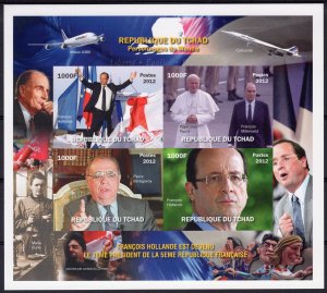 Chad 2012 FRANCOIS MITTERRAND-POPE JOHN PAUL II-CONCORDE-MARIE CURIE DELUXE S/S