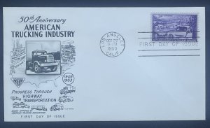 Scott 1025  FDC  American Trucking Industry 50th Ann.  Fleetwood Cachet