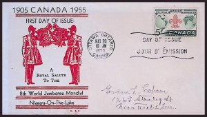 CANADA SC#356 World Boy Scouts Jamboree H & E cachet (1955) FDC