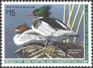 RW61, $15.00 Red-Breasted Merganser Duck Stamp VF OG NH - Stuart Katz