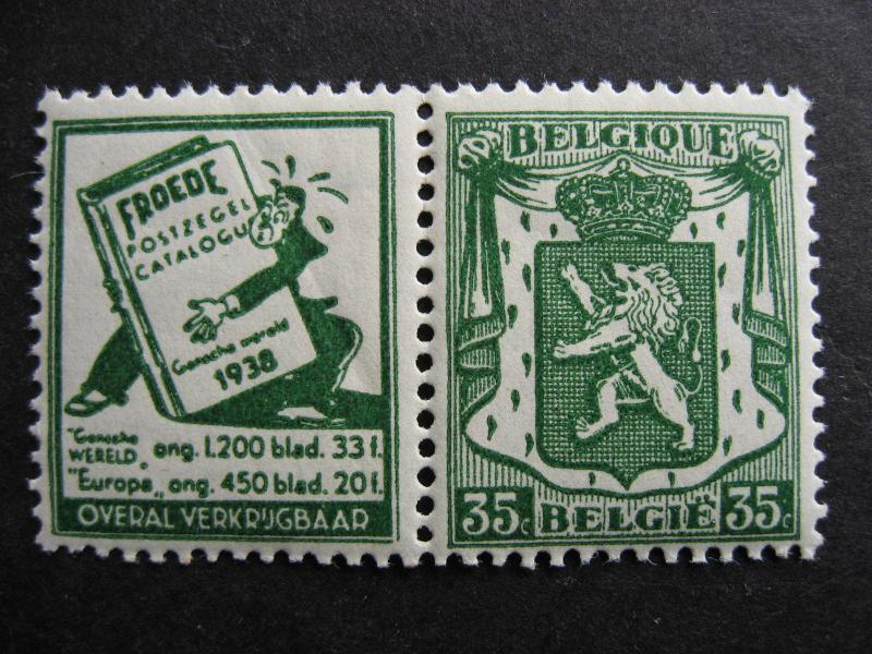 BELGIUM Sc 273 MNH with advertising label: Froede Catalogue (toned,gum crease)