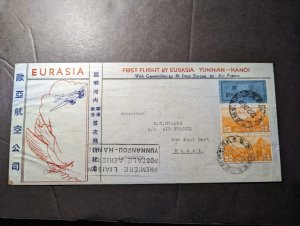 1937 China Airmail First Flight Cover FFC Yunnan to Hanoi French Indochina