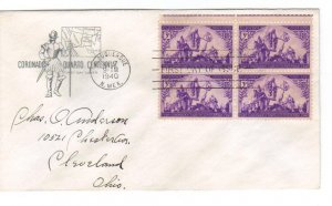 US 898 (Me-9) 3c Coronado Expedition blk 4 on FDC Farnam Cachet ECV $25.00