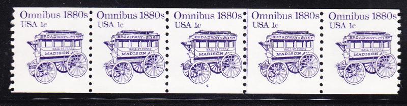 Plate Number Coil Strip of 5.  1cent Omnibus Plate Nr.4  VF/NH