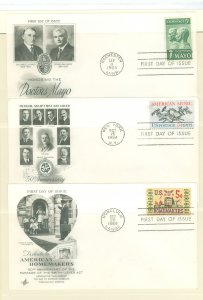 US 1251-53 1964 3 U/A FDCs, Artcraft cachets, Doctors Mayo, American Music, American Homemakers