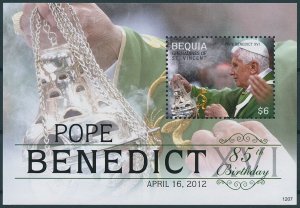 Bequia Stamps 2012 MNH Pope Benedict XVI 85th Birthday Religion 1v S/S