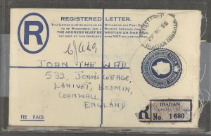 Nigeria  1956 varsity college registration cachet on reverse, Ibadan reg cachet modified by hand, 2 stamps on reverse