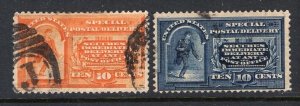 US 1893-95 Special Delivery 2 Stamps FVF Used #E3, E5 CV$63