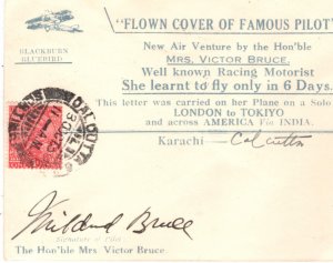 INDIA Air Cover 1930 PILOT SIGNED *Mildred Bruce* AVIATRIX World Flight KA507