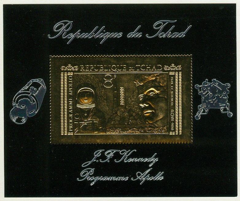 EDW1949SELL : CHAD Gold Foil Souvenir Sheet of JFK & Space Topical.