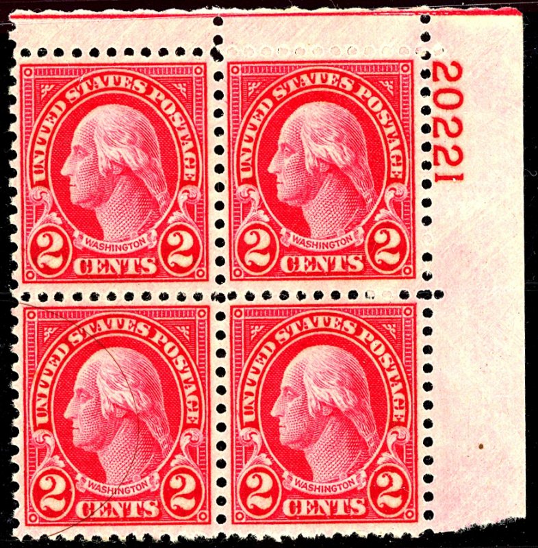 U.S. #634 MINT PL# BLOCK OG NH