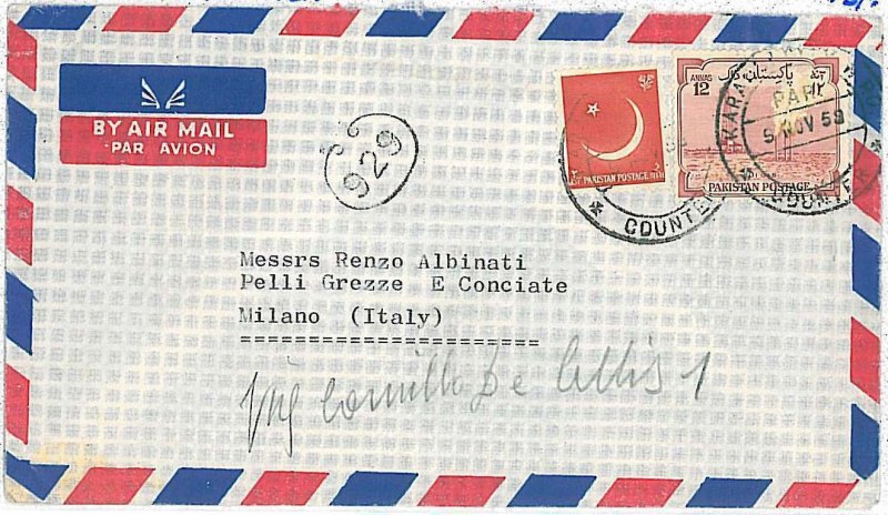 27087 - PAKISTAN  - POSTAL HISTORY  -  AIRMAIL COVER to ITALY 1959