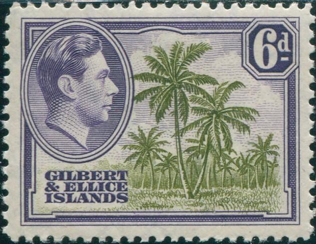 Gilbert Ellice Islands 1939 SG50 6d Coconut Palms KGVI MNH