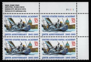 #3001 32c U.S. Naval Academy, Plate Block [P11111 UR] **ANY 5=FREE SHIPPING**