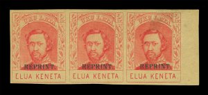 HAWAII 1889 King Kamehameha 2c carmine REPRINTovpt. Sc# 51S  strip of 3 MLH/NH