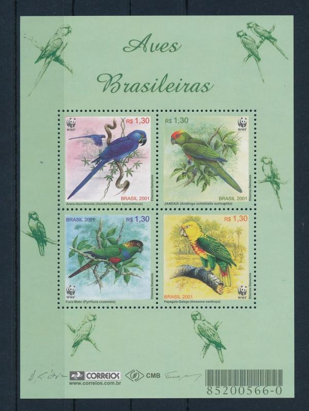 [37928] Brazil Brasilien 2001 Birds Vögel Oiseaux Ucelli  Parrots MNH Sheet