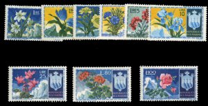 San Marino #336-344 Cat$34.75, 1953 Flowers, complete set, hinged