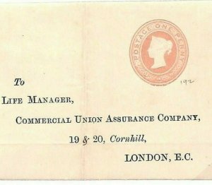 GB PENNY PINK 1878 *Commercial Union* Insurance.Lettersheet {samwells-covers}GK6