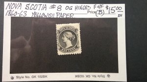 Nova Scotia 1860-1863 Scott# 8 yellowish paper F-VF OG Hinged