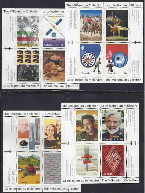 Canada #1818-34 MNH ss, Millennium Collection 17 souvenir sheets, issued 1999