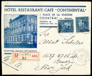 Belgium Stamps 1939 Advertising Cover Continental Hotel And Restaurant