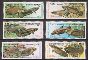 CAMBODIA - 2000 BETTAS FIGHTING FISH - 6V - MINT NH