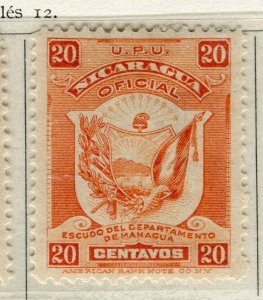 NICARAGUA; 1906 early Official issue fine Mint hinged 20c. value