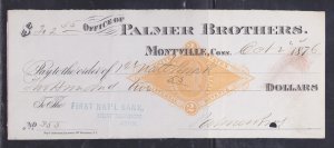 US Revenues: Stamped Paper #RN-G1; Check - Montville CT (Palmer Brothers)