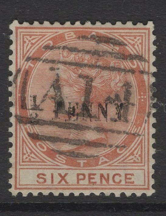 TOBAGO SG28 1887 ½d on 6d ORANGE-BROWN USED