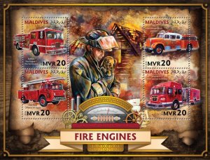 MALDIVES - 2016 - Fire Engines - Perf 4v Sheet - Mint Never Hinged