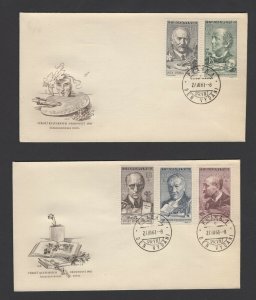 Czechoslovakia #1037-41 (1961 Portraits set) on 2 unaddressed cachet FDCs