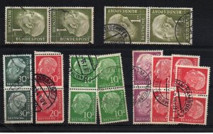 Heuss President multiples pairs strips Germany Bundes used stamp stock for study