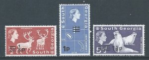 South Georgia #17b,18b,19b NH 1/2p, 1p, 1 1/2p Ovpts Wmk 373