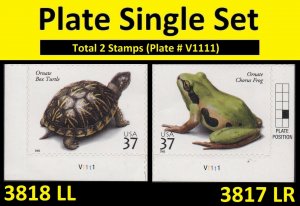 US 3817 3818 Reptiles & Amphibians 37c plate single set 2 MNH 2003