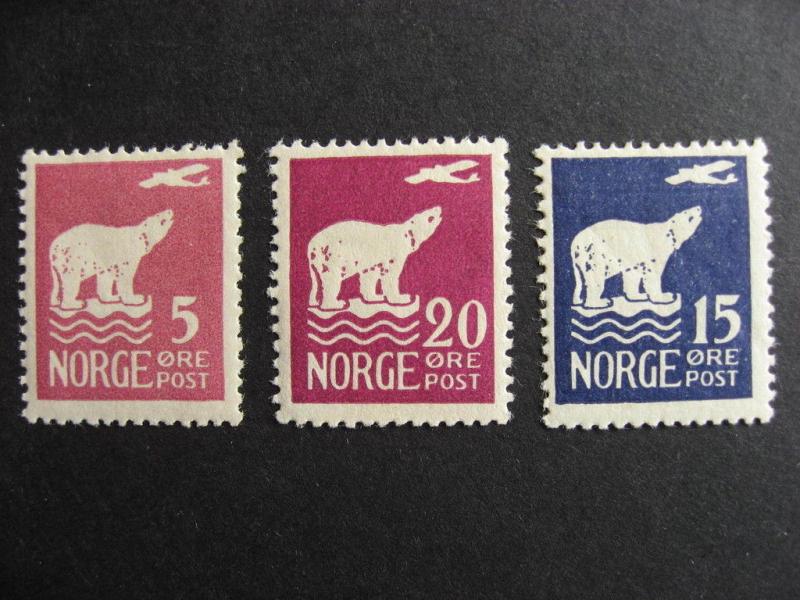 NORWAY 106, 108, 109 3 nice MH stamps here, see the pictures!