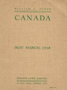 William C. Hinde, Canada, Robson Lowe Ltd., #Sale 1693-1696, March 26-27, 1958